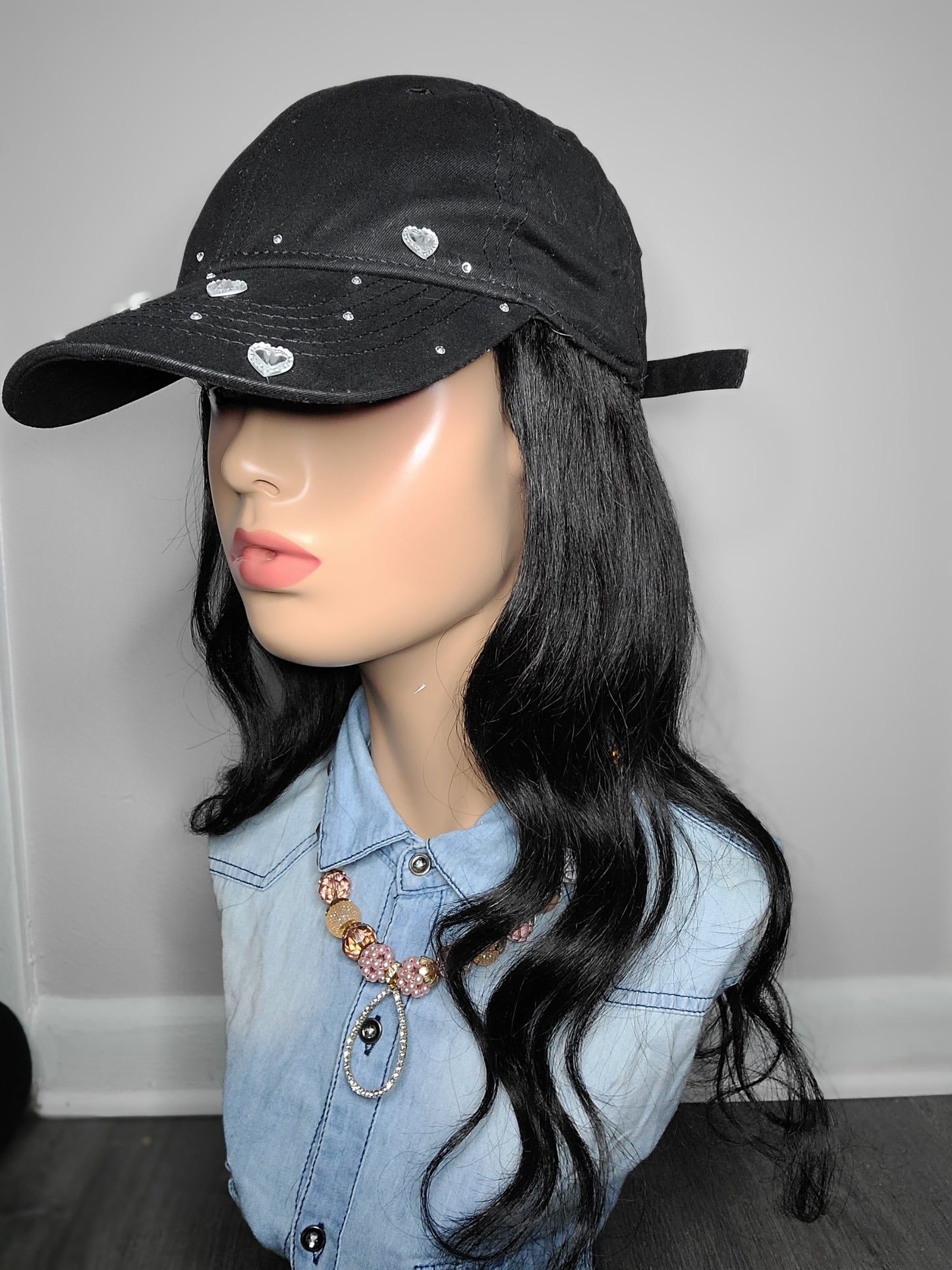 Black rhinestone Hat Wig