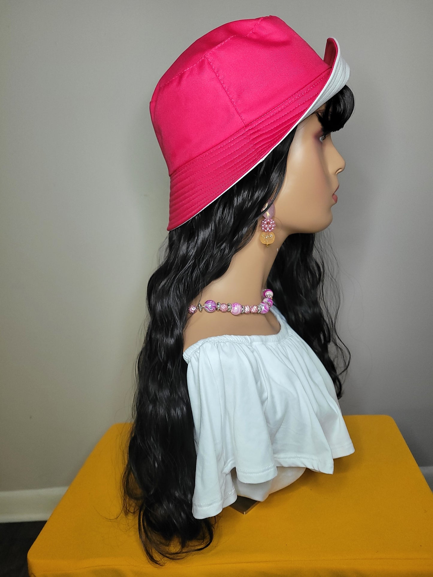 Pink Bucket Hat Wig