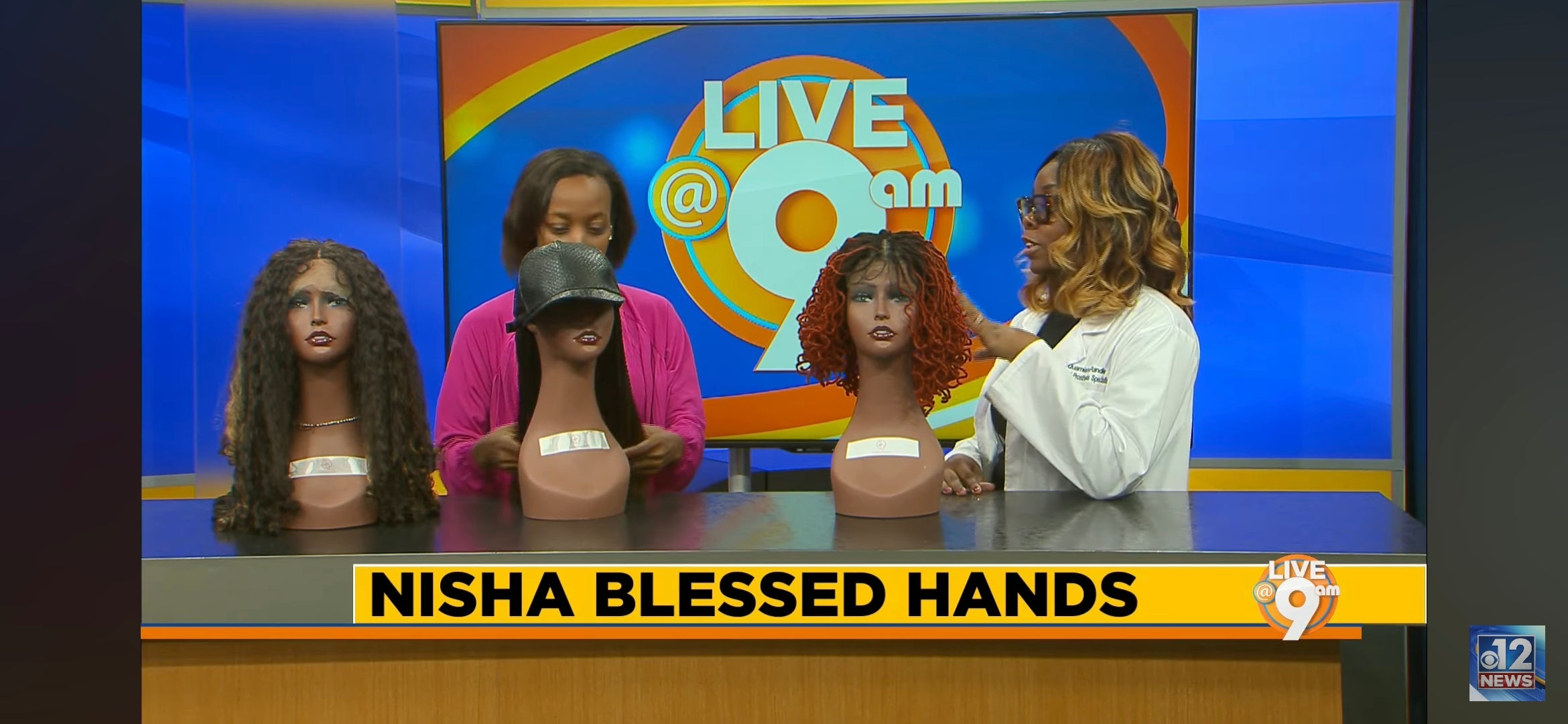 Load video: Quarnisha Randle, Certified Cranial Prosthesis Specialist and owner of NishaBlessedHands LLC, discussing medical wigs and support for individuals experiencing medical hair loss during a local news interview.