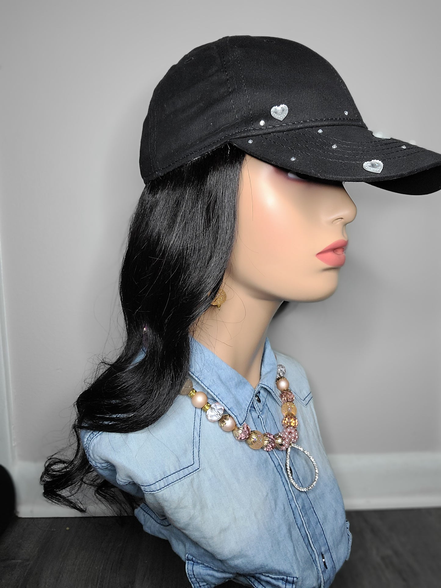 Black rhinestone Hat Wig