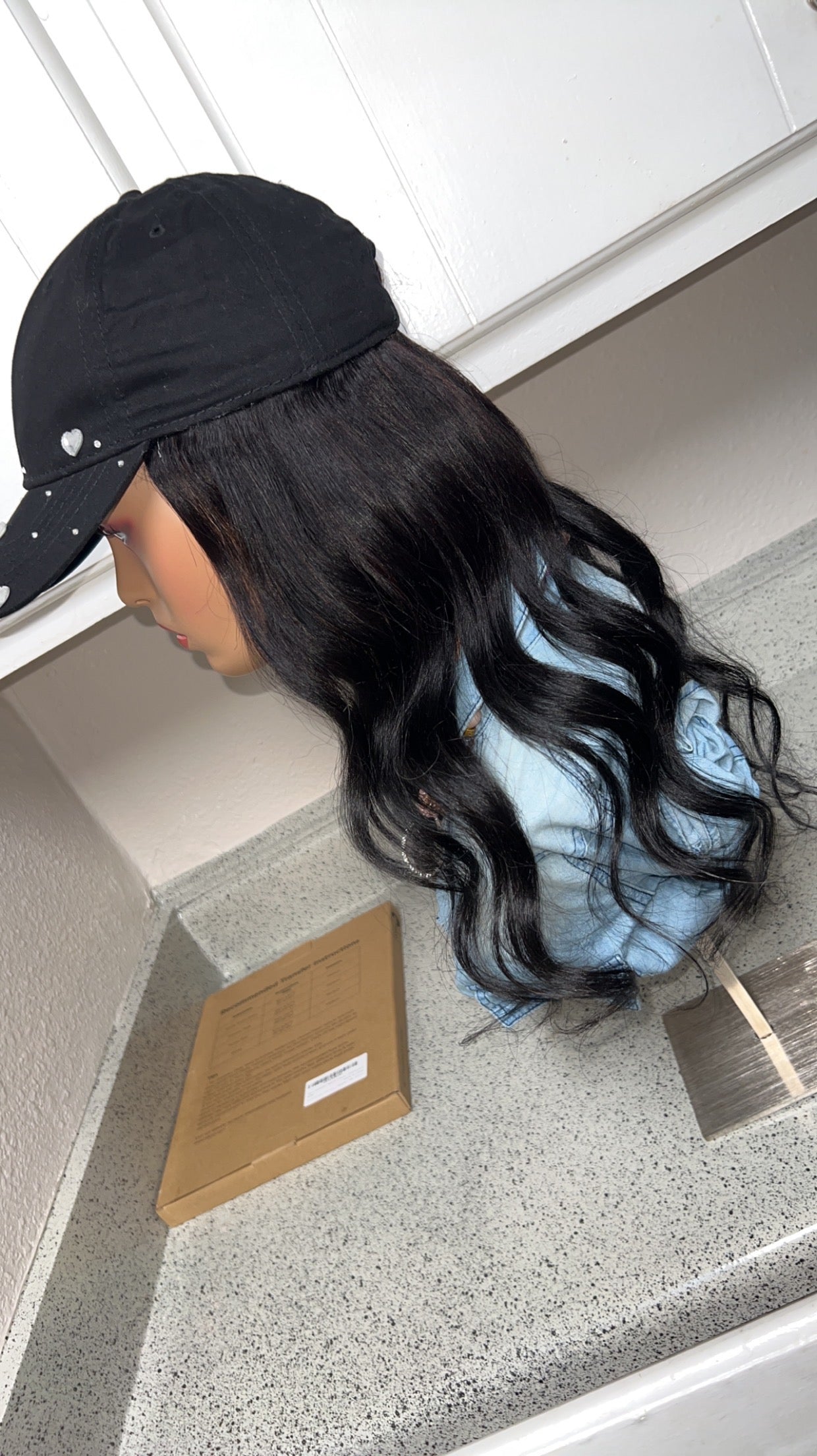 Black rhinestone Hat Wig