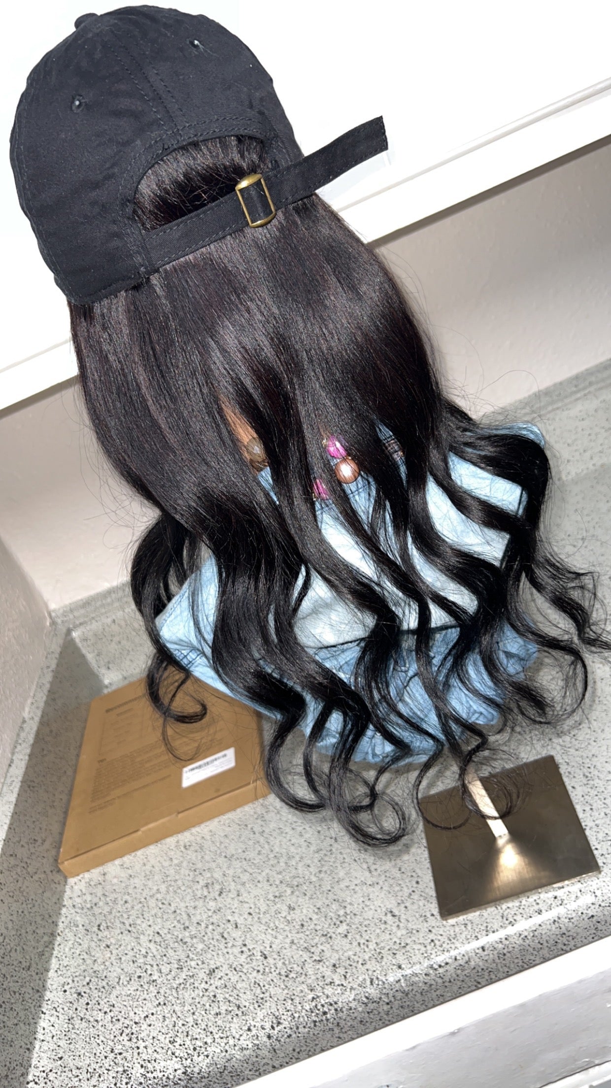 Black rhinestone Hat Wig