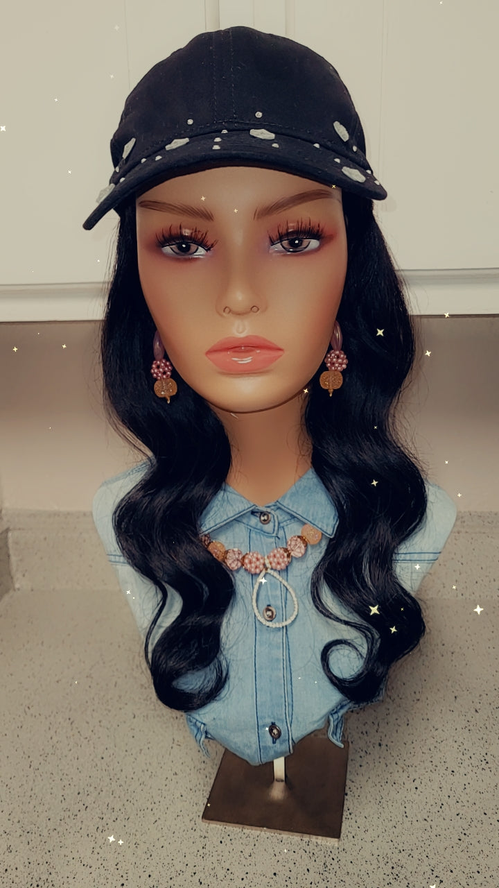 Black rhinestone Hat Wig