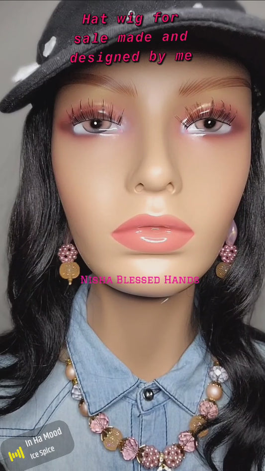 Black rhinestone Hat Wig